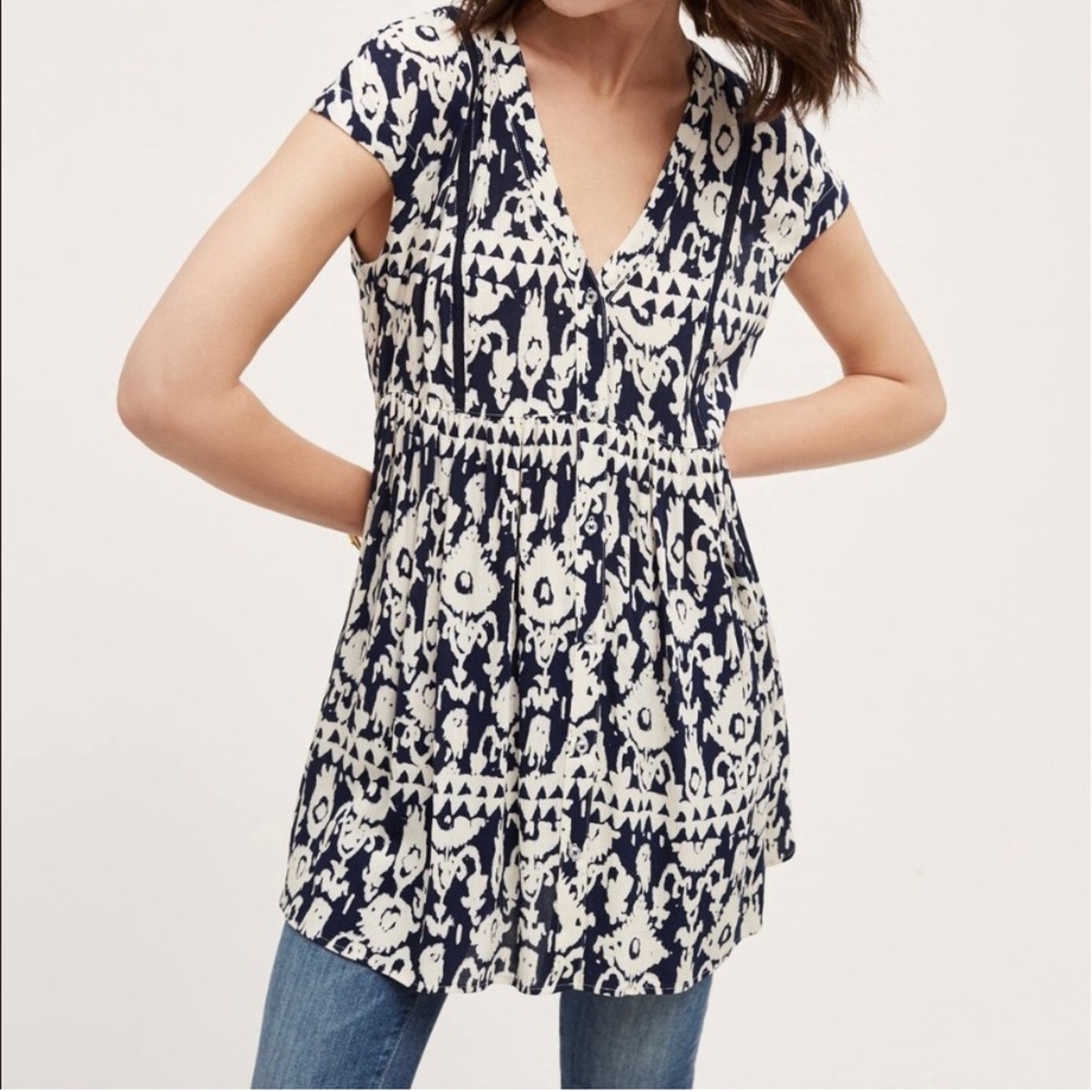 Navy and White Women's Top